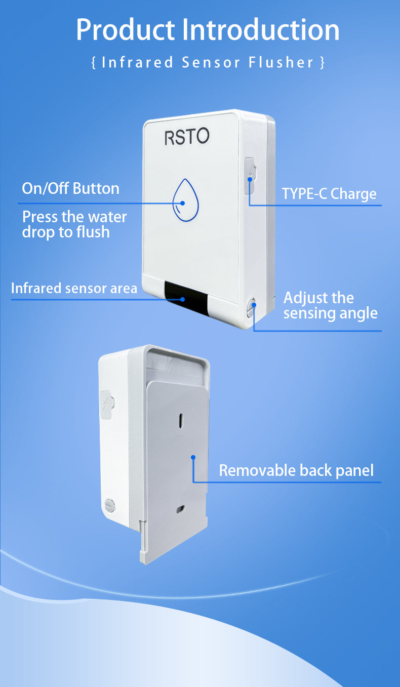 Touchless Toilet Flusher Infrared Sensor Toilet Flusher Kit, USB Charging 7500mAh Battery Capacity for Home and Public Use
