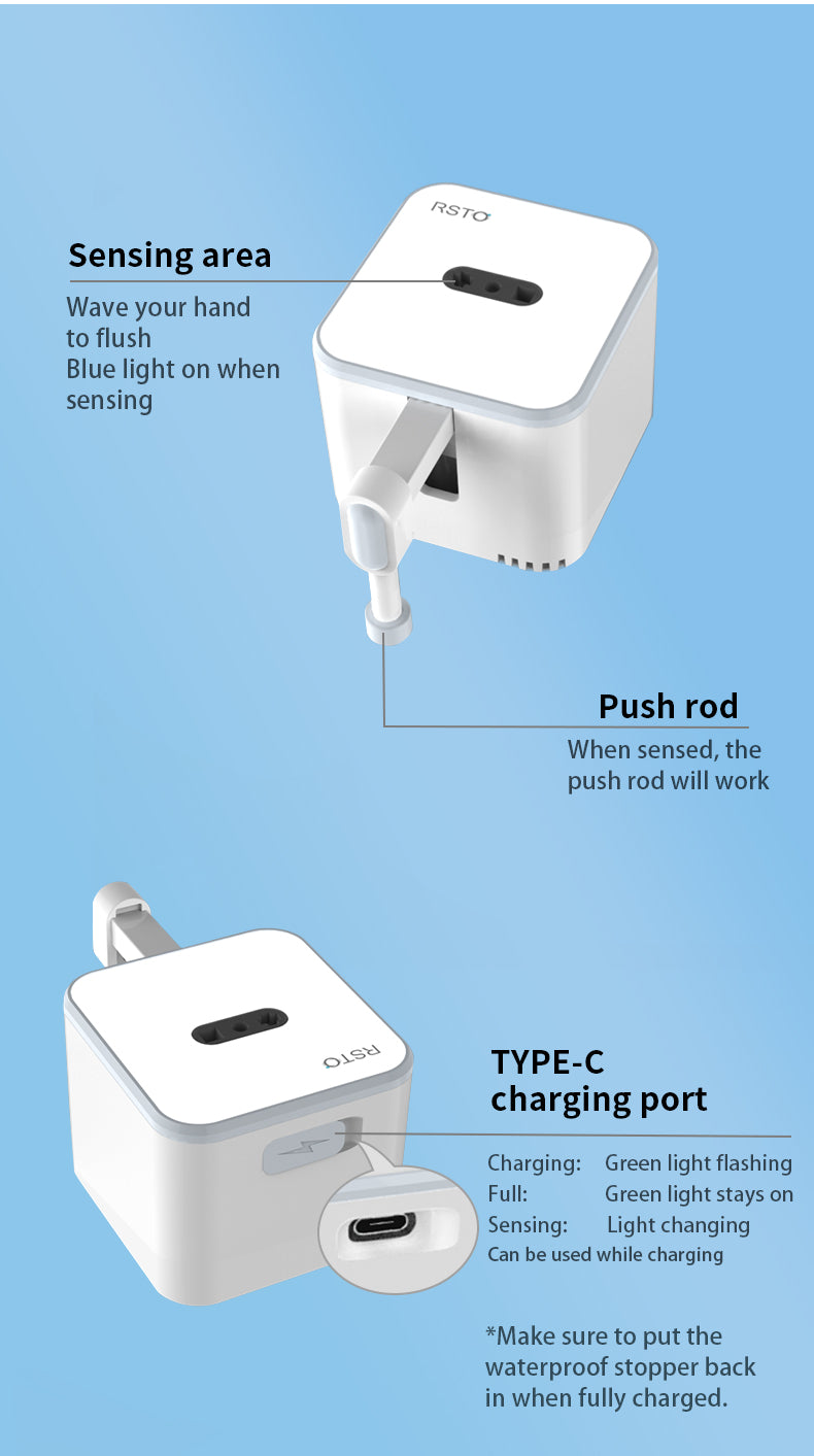 VIP-SLF-GY Automatic Toilet Flush Sensor Touchless Toilet Flush Kit Type-C Charging DIY Easy Installation